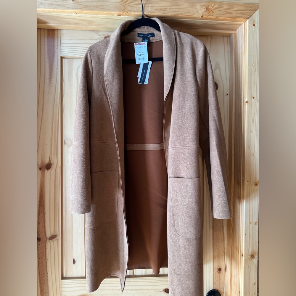 Joan Vass Camel Open-Front Blazer